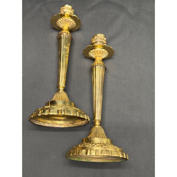 Set of 2 Vintage Lacquered Solid Brass Candlesticks – 11.5” Tall Elegant Taper - Picture 1 of 11